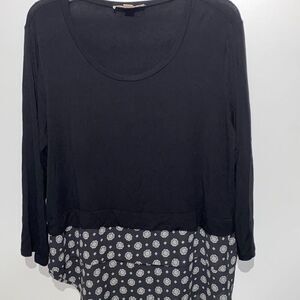 Michael Kors Women's Black Long Sleeve Mixed Media Scoop Neck Blouse Size Large